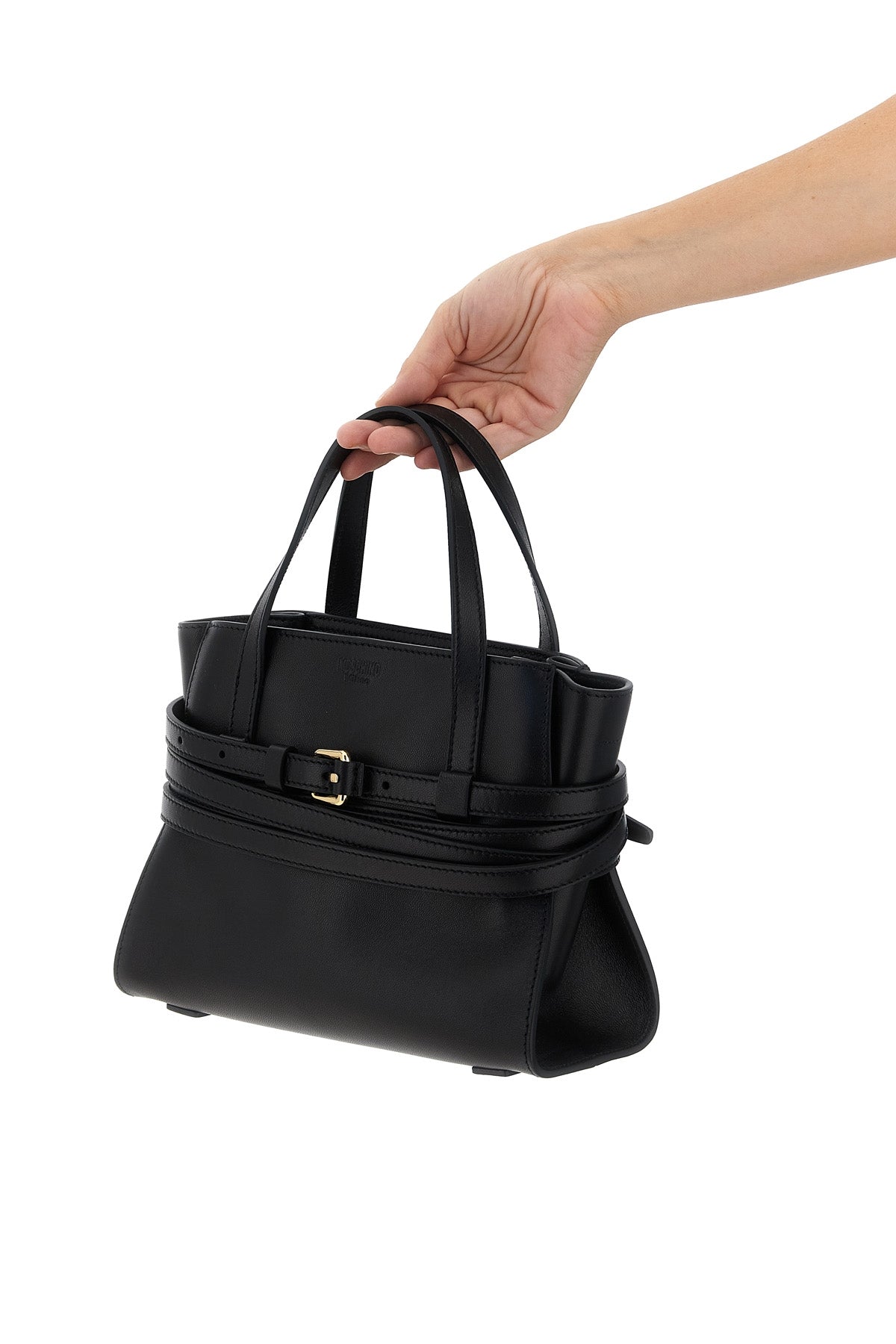 small leather tie me handbag