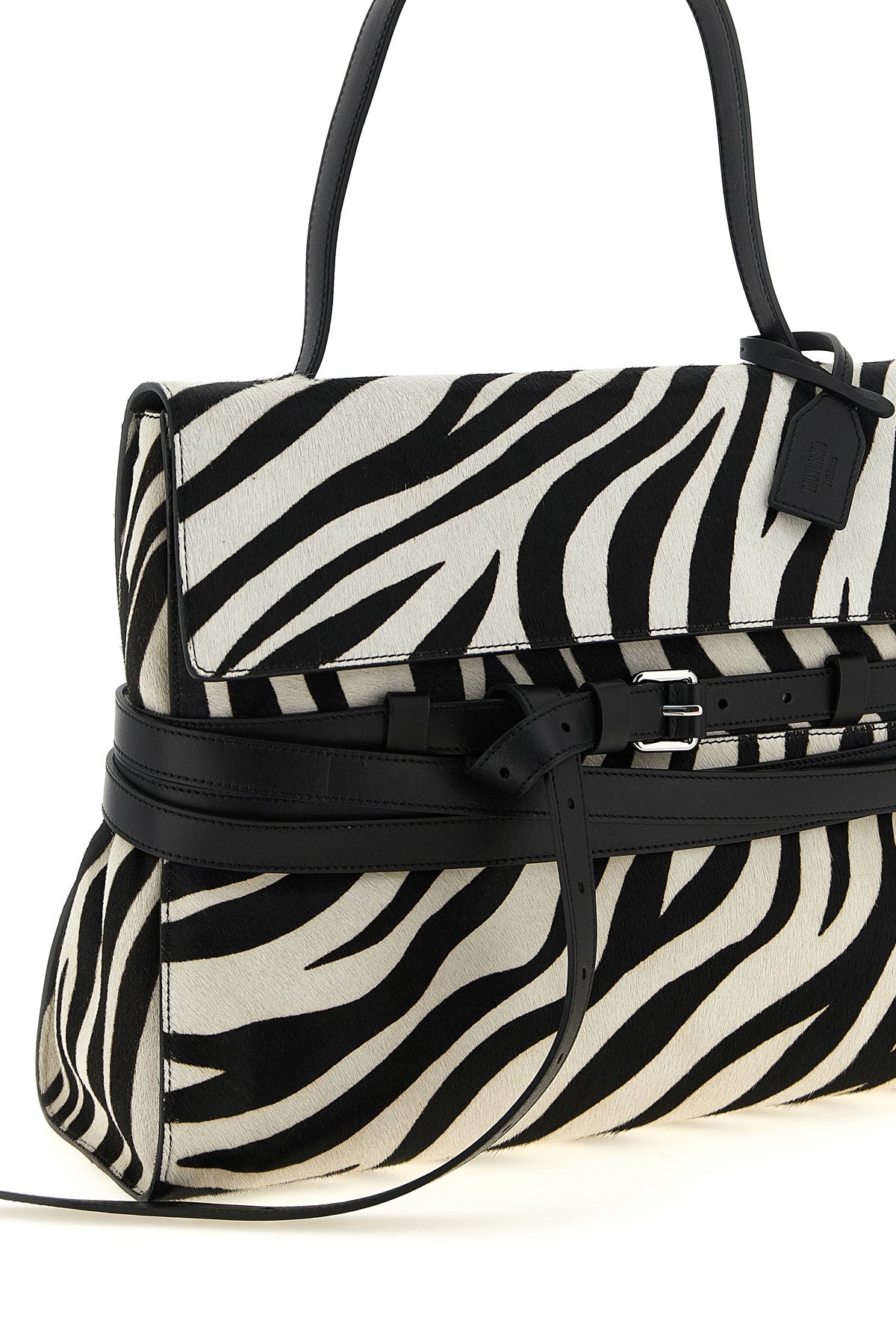 the moschino tie me regular calf leather handbag features a structured silhoue