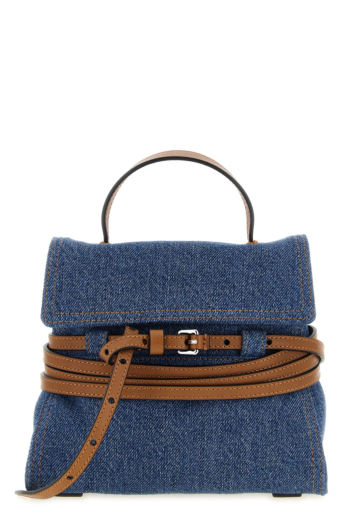 moschino tie me small denim handbag reinterprets urban codes through a contras