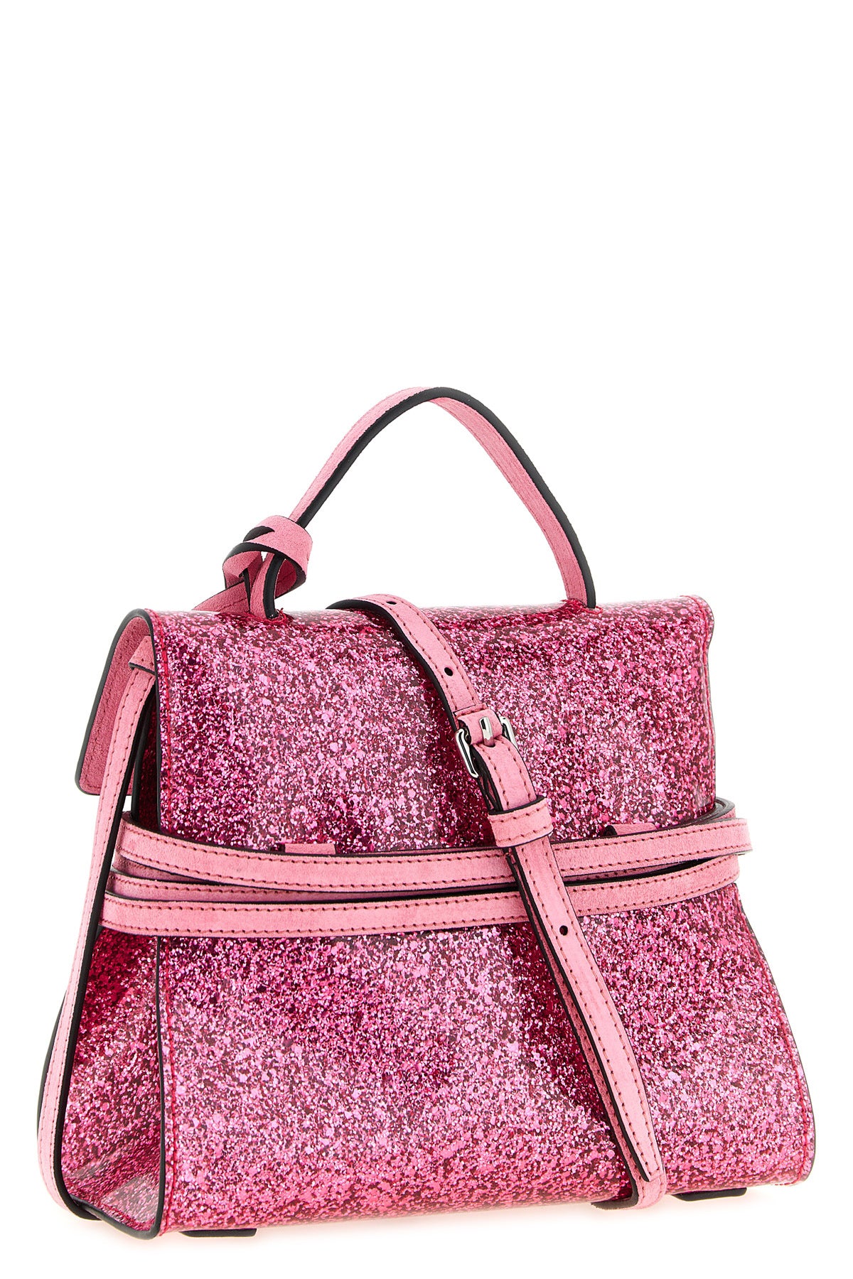 the moschino tie me small handbag features a structured trapezoidal silhouette