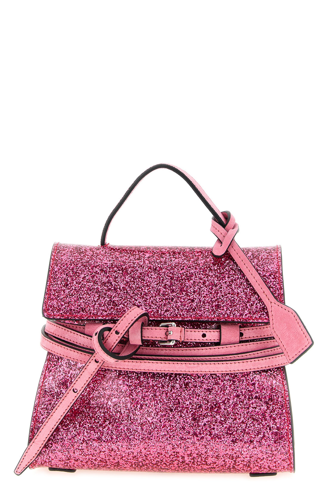 MOSCHINO OS the moschino tie me small handbag features a structured trapezoidal silhouette