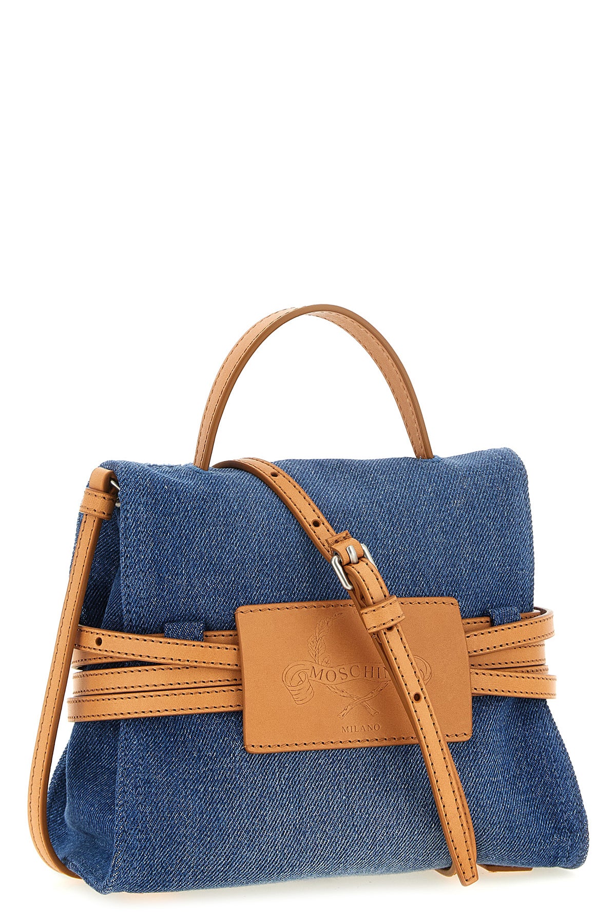 tie me denim and leather handbag