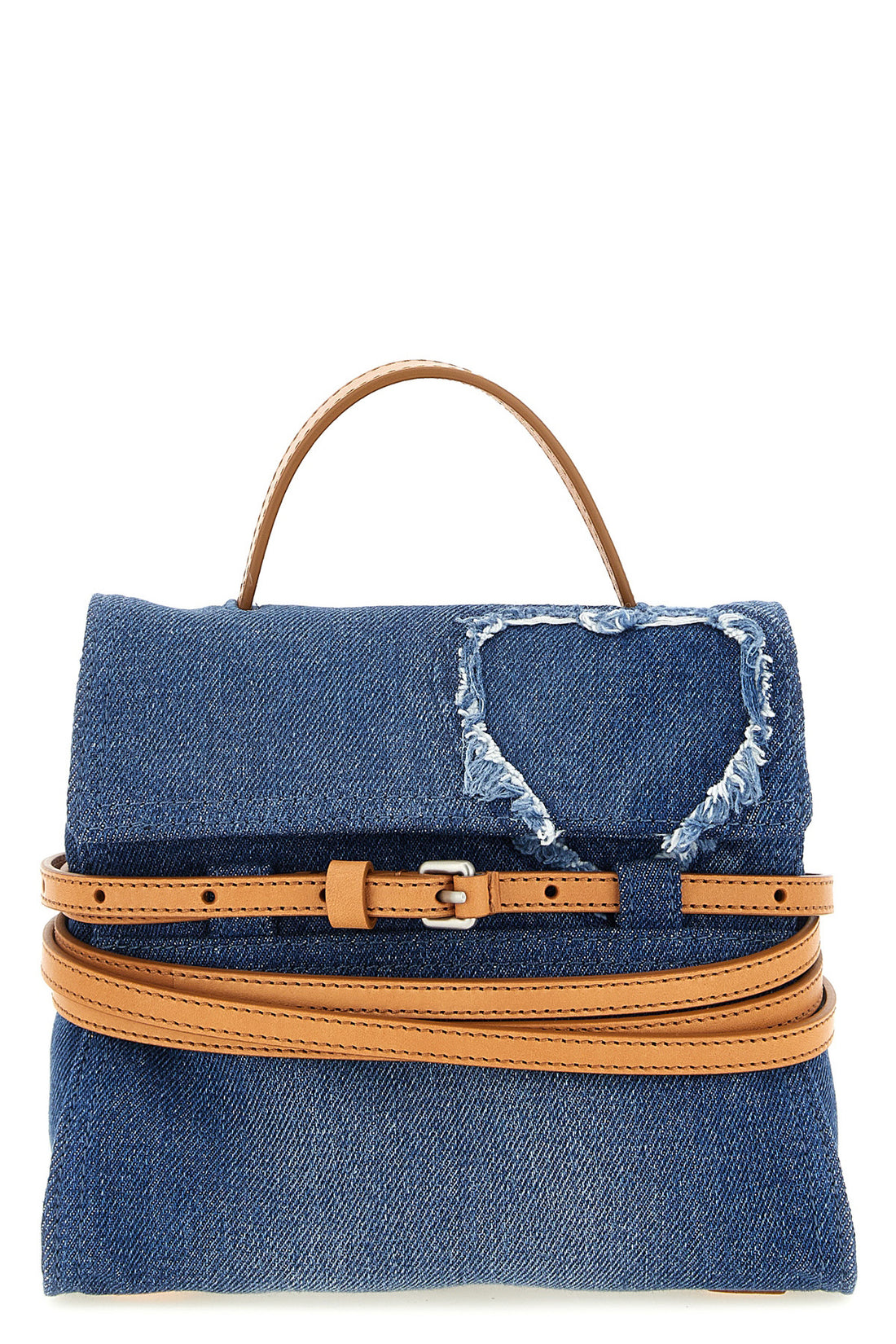 MOSCHINO OS tie me denim and leather handbag