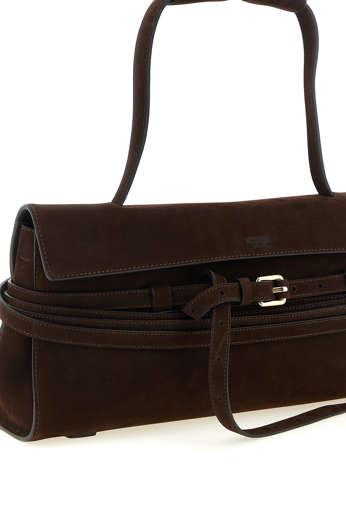 the moschino tie me shoulder bag in fine nubuck leather redefines the codes of