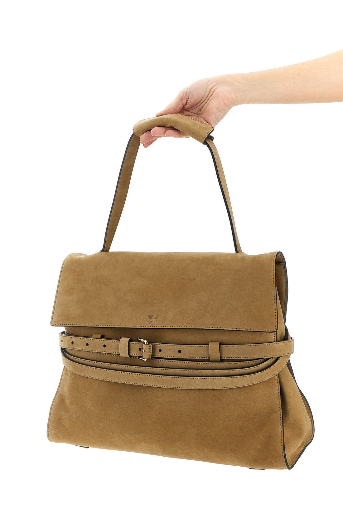 MOSCHINO OS tie me suede shoulder bag