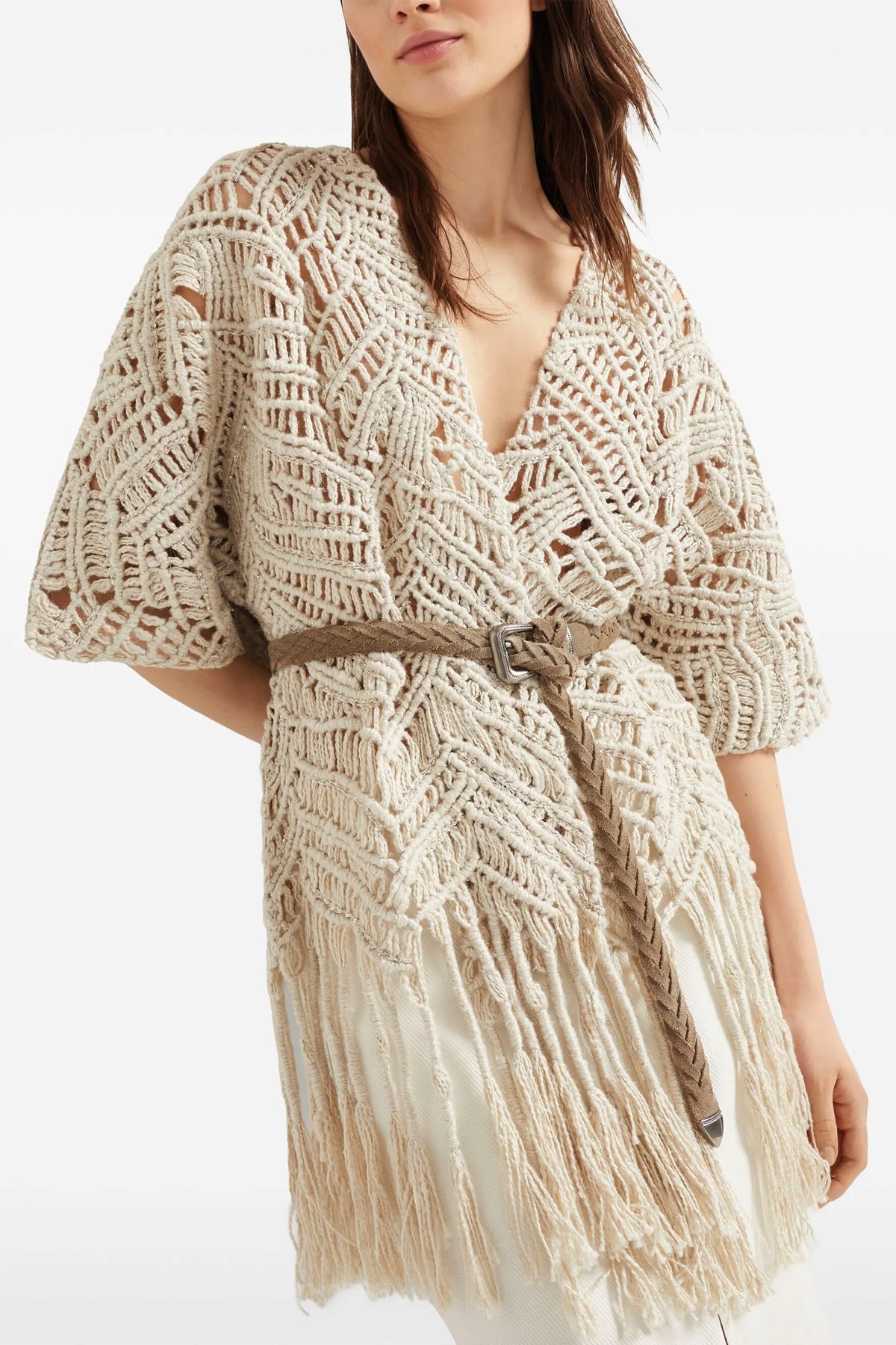 opera dazzling macramé silk and linen cardigan woven