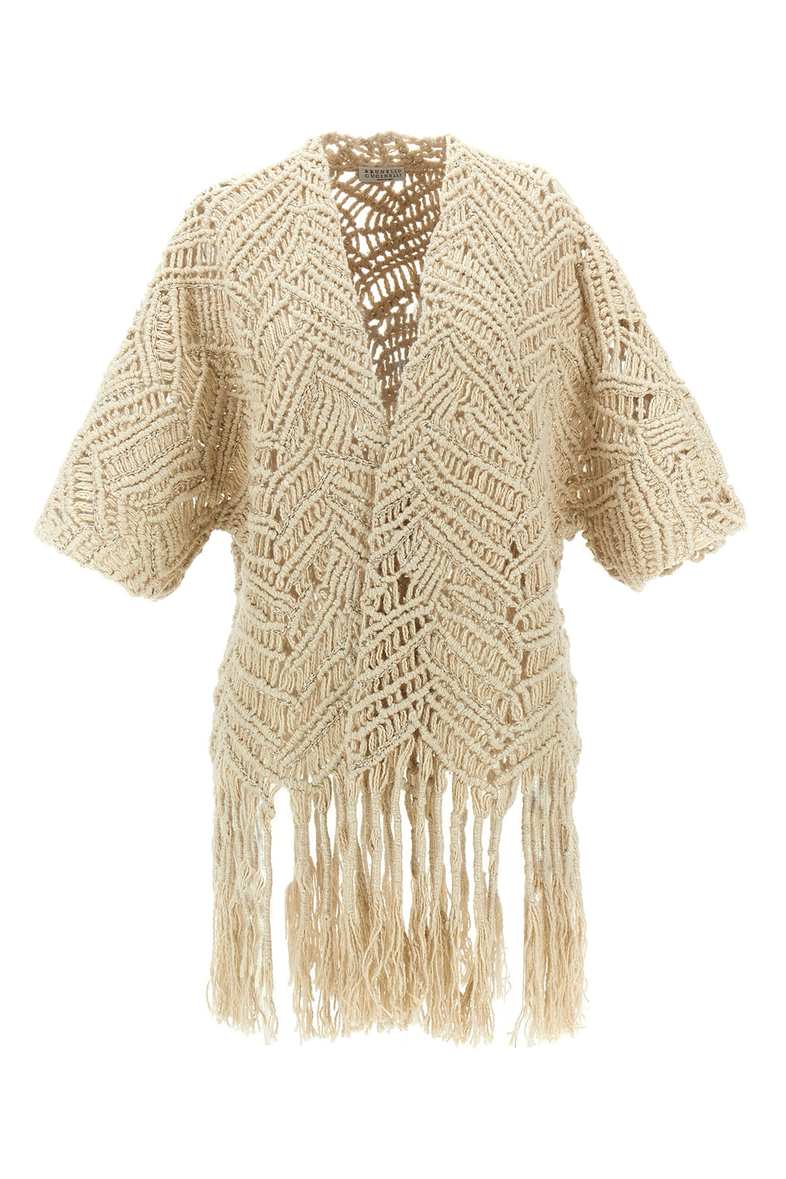 BRUNELLO CUCINELLI M opera dazzling macramé silk and linen cardigan woven