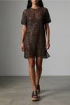 silk and linen blend mesh mini dress