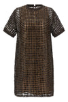 silk and linen blend mesh mini dress