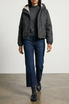 salt and pepper patterned donegal tweed down jacket