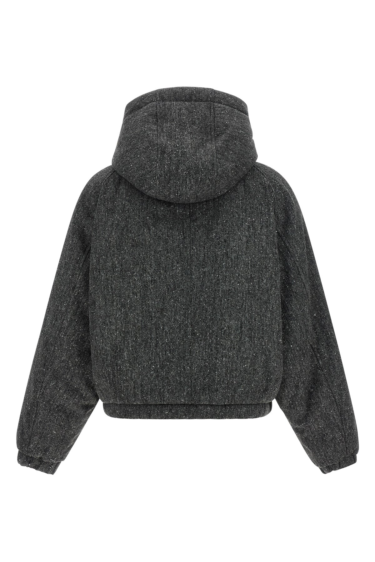 salt and pepper patterned donegal tweed down jacket