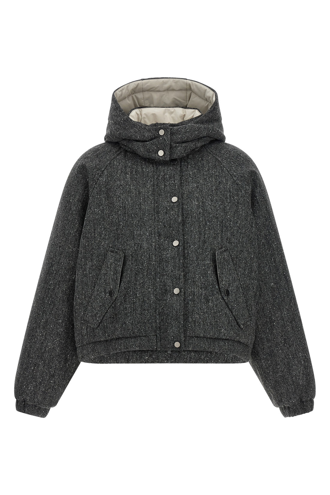 BRUNELLO CUCINELLI 38 salt and pepper patterned donegal tweed down jacket