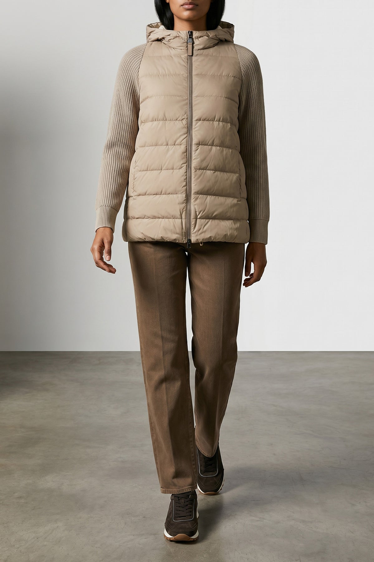 quilted and padded water-repellent matte nylon down jacket