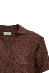 shearling knit linen blend polo shirt