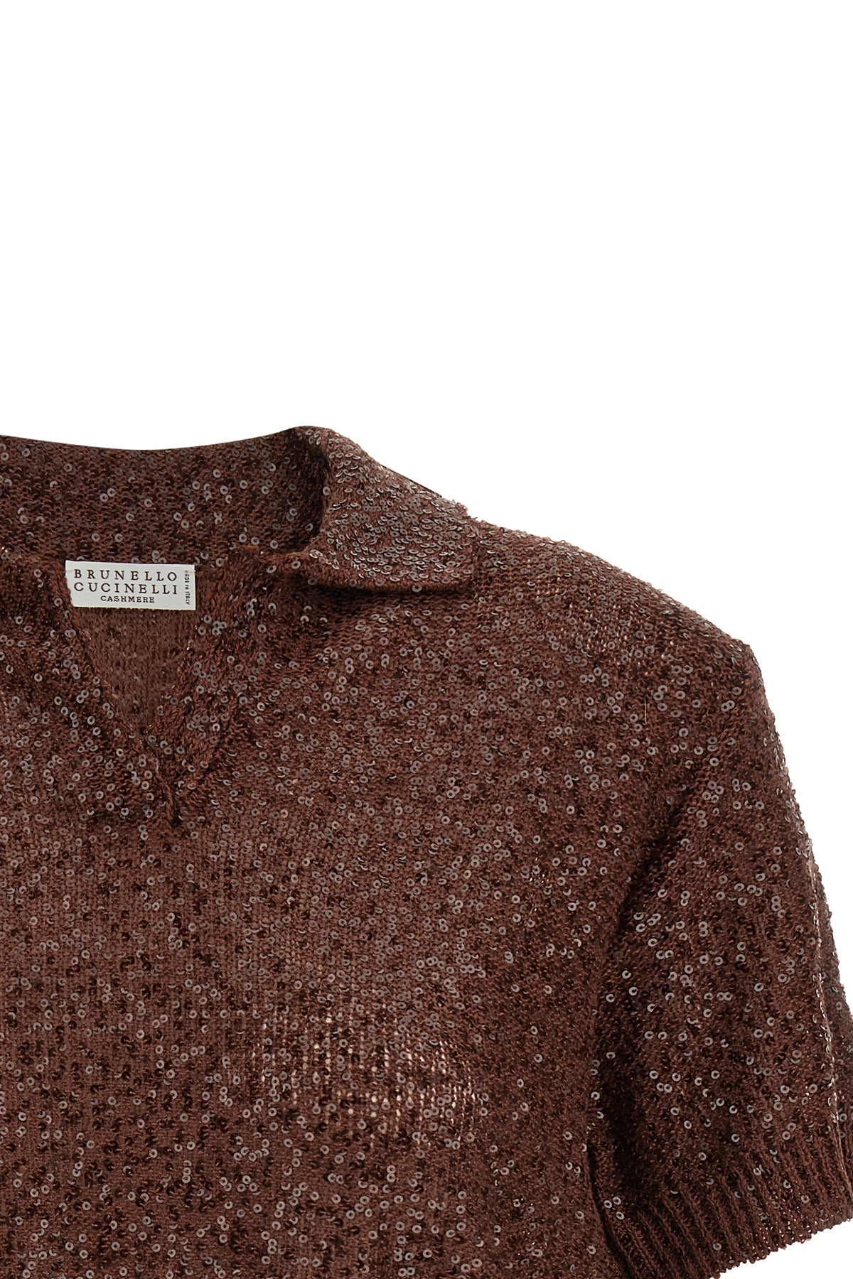 shearling knit linen blend polo shirt