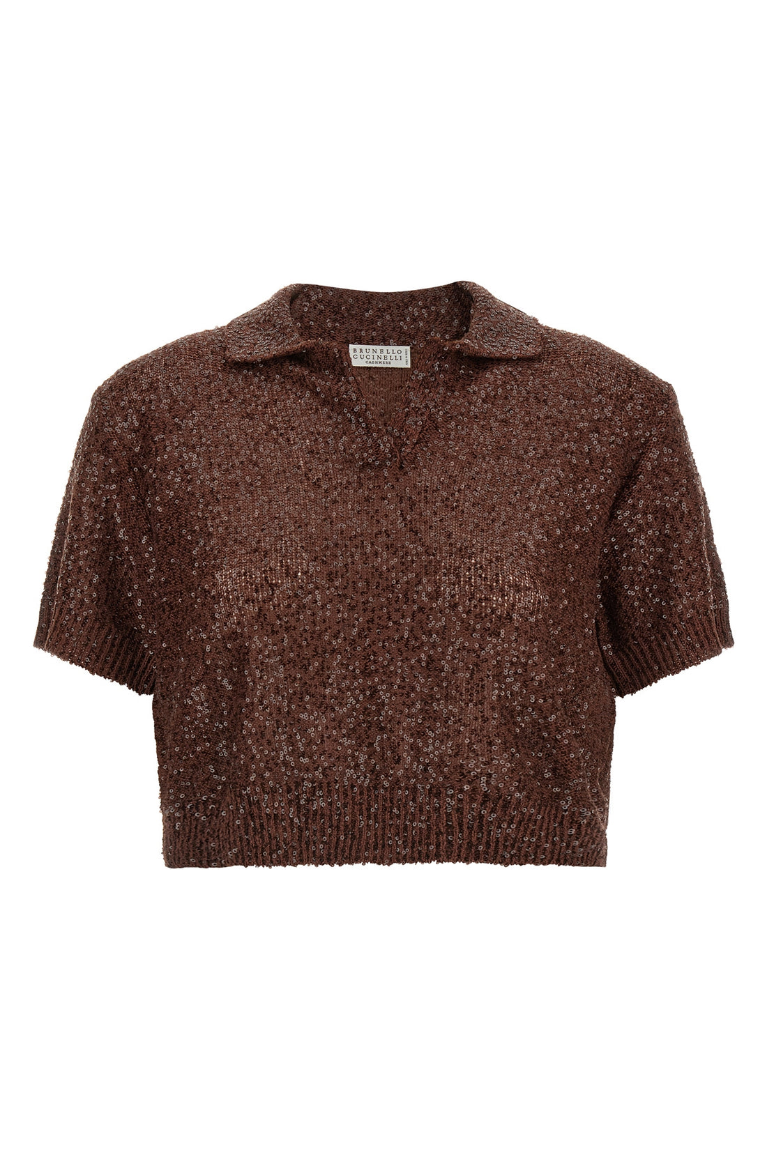 BRUNELLO CUCINELLI M shearling knit linen blend polo shirt