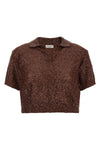 shearling knit linen blend polo shirt