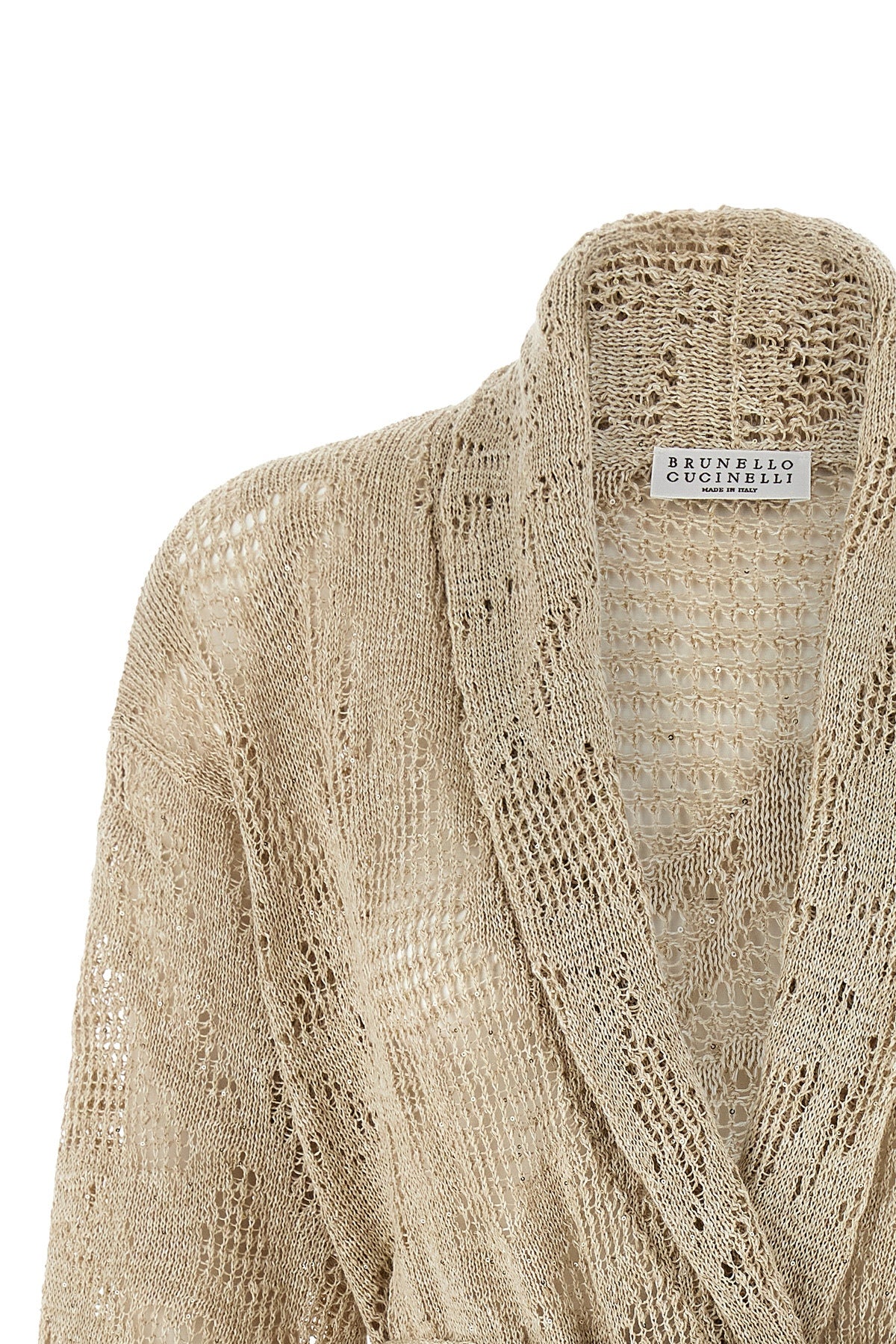 cardigan in linen and cotton blend crocheted