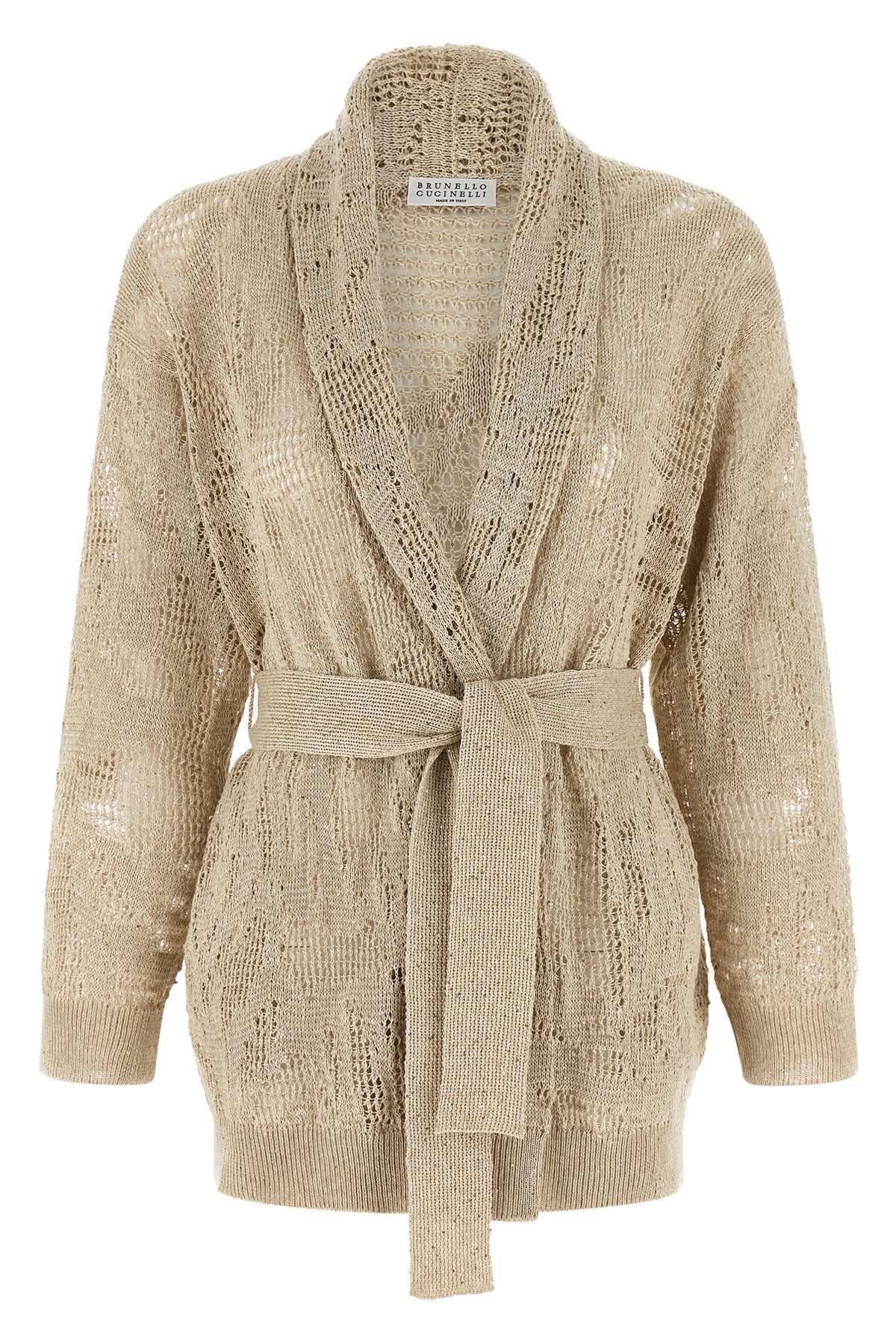 cardigan in linen and cotton blend crocheted