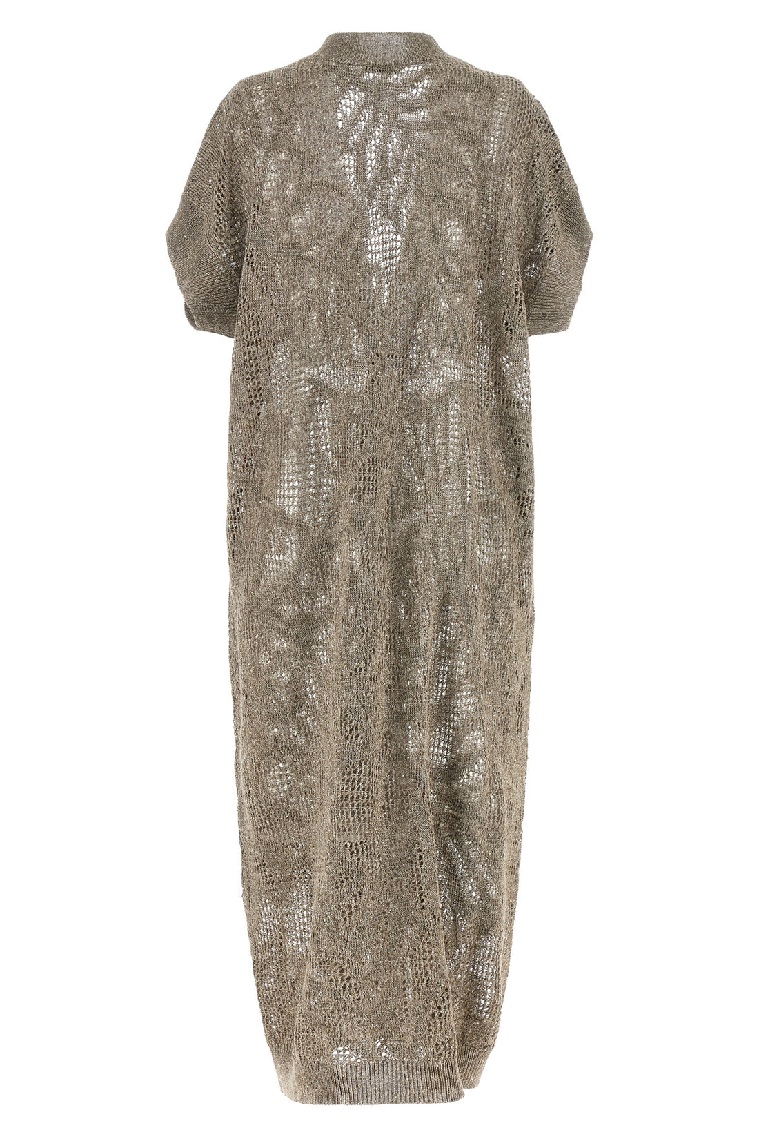 BRUNELLO CUCINELLI M long dazzling water lillies linen and cotton mesh knit cardigan