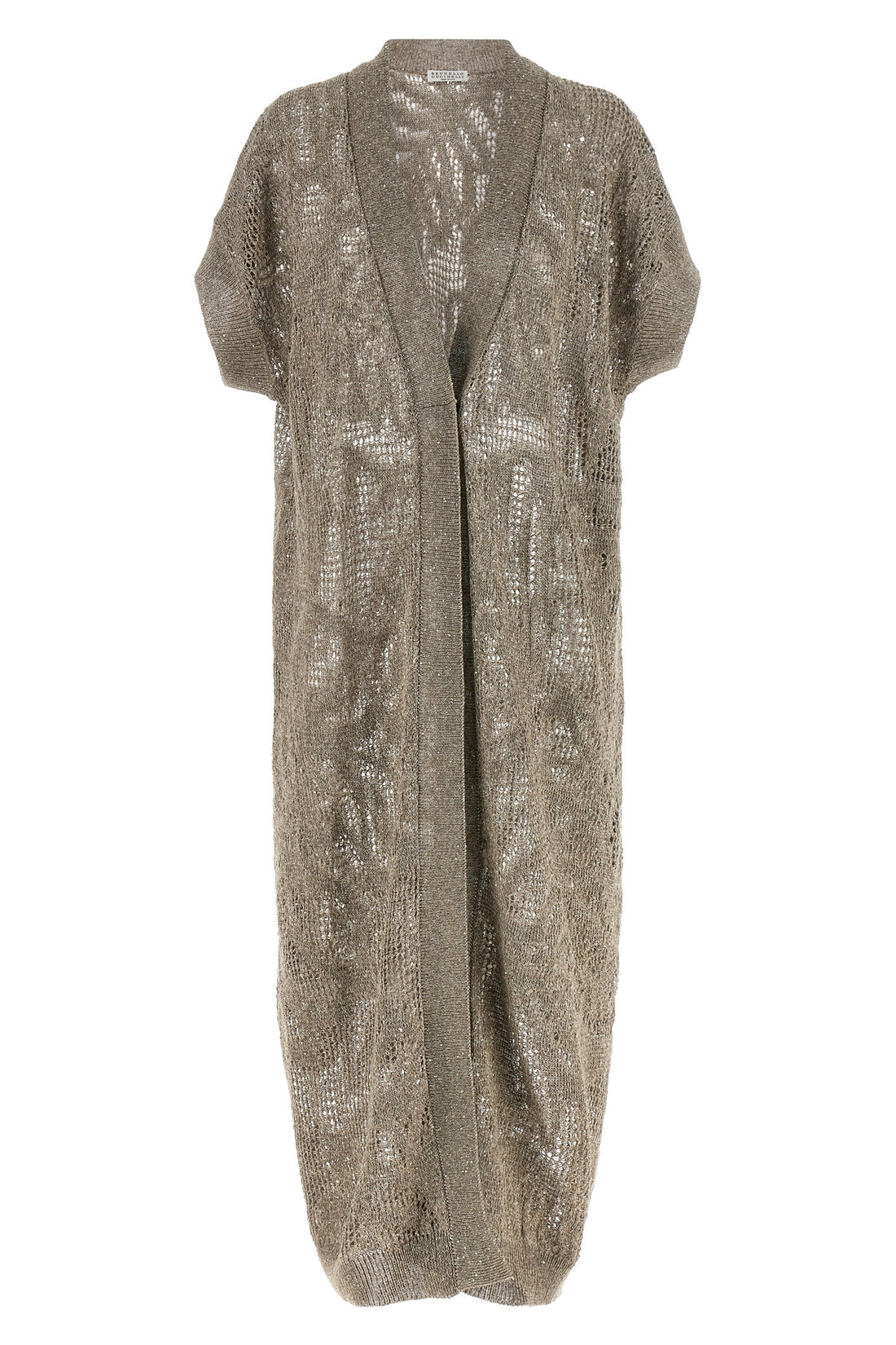 BRUNELLO CUCINELLI M long dazzling water lillies linen and cotton mesh knit cardigan