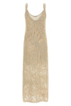 long dress in linen and cotton blend crocheted