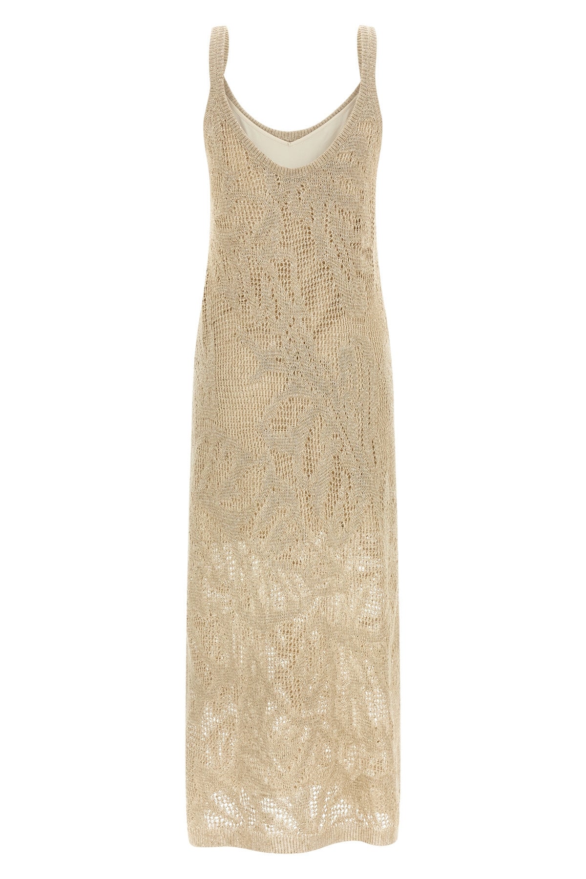 long dress in linen and cotton blend crocheted