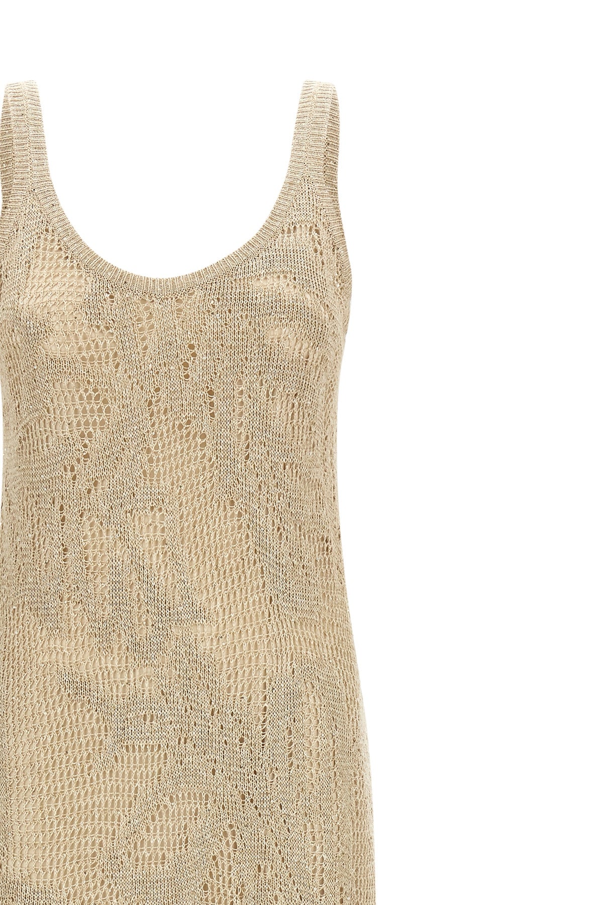 long dress in linen and cotton blend crocheted