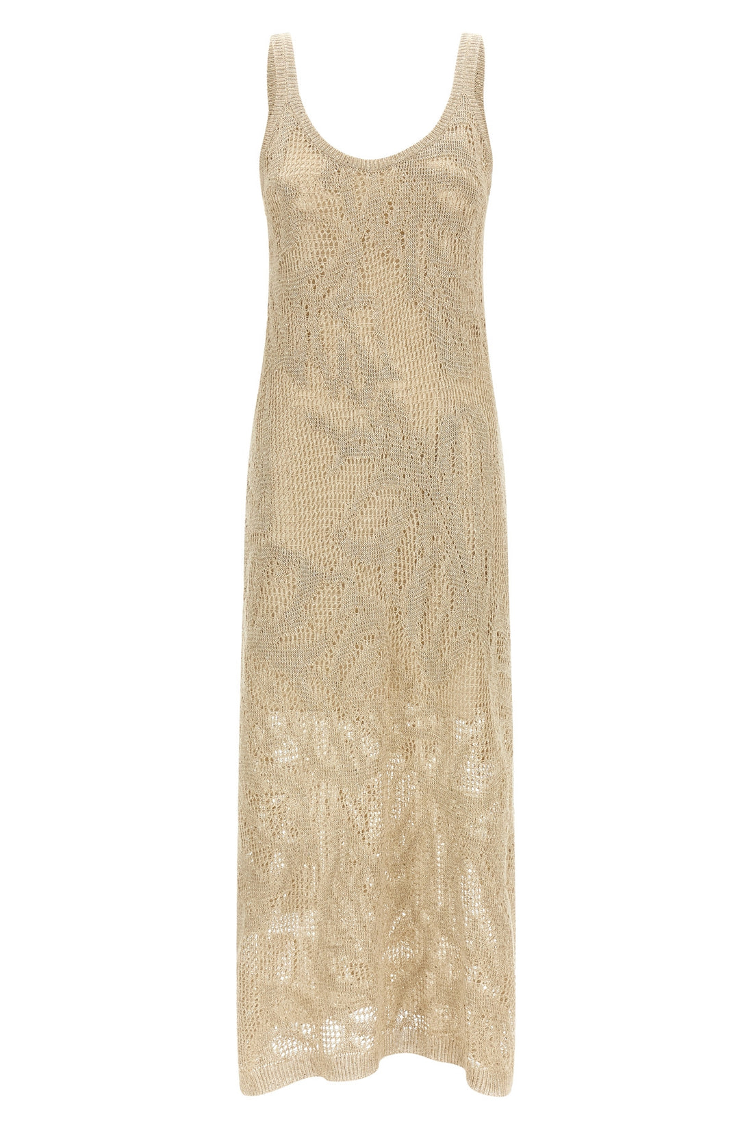 BRUNELLO CUCINELLI M long dress in linen and cotton blend crocheted