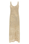 long dress in linen and cotton blend crocheted