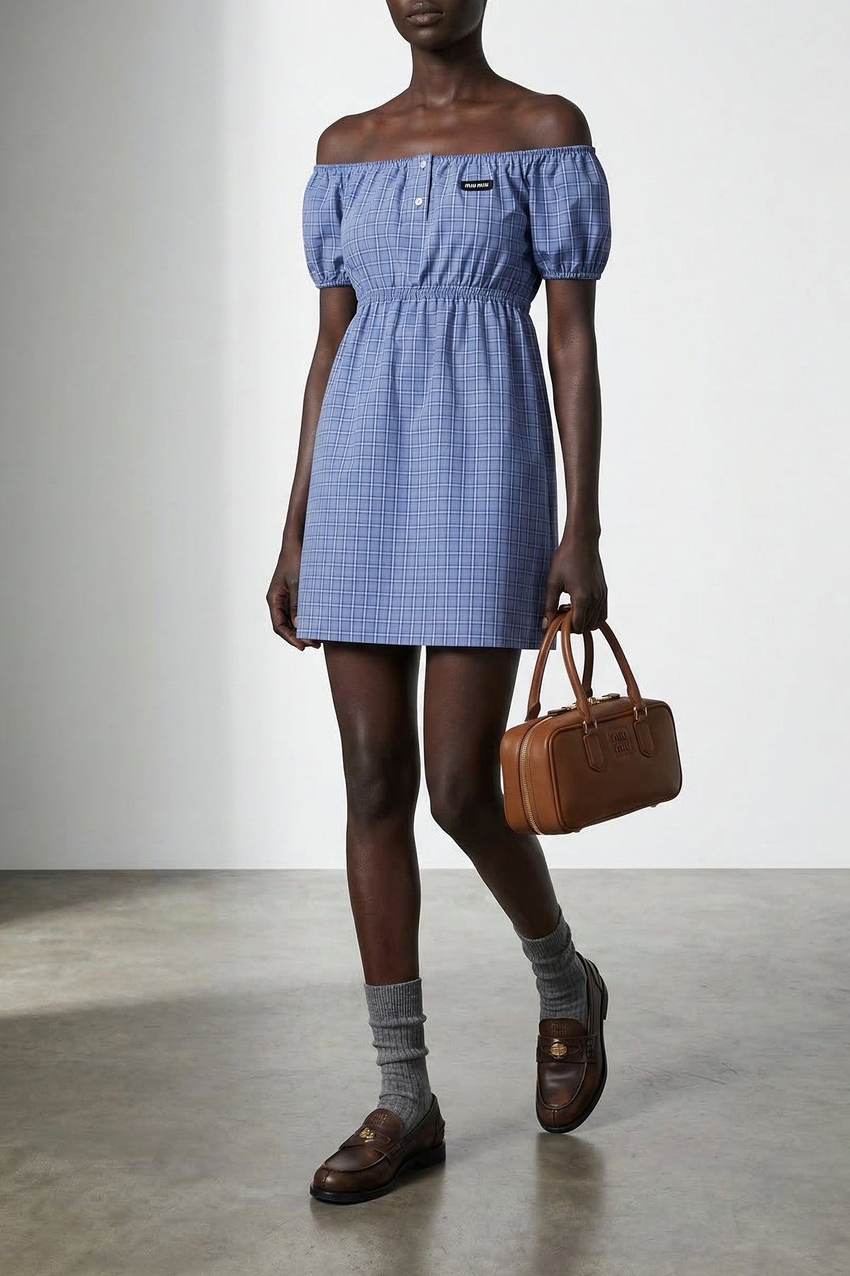 check-print cotton poplin dress