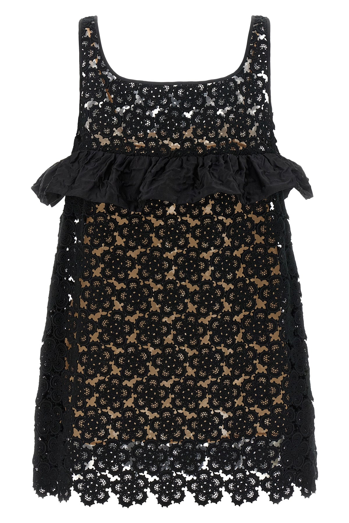 floral macramé mini dress