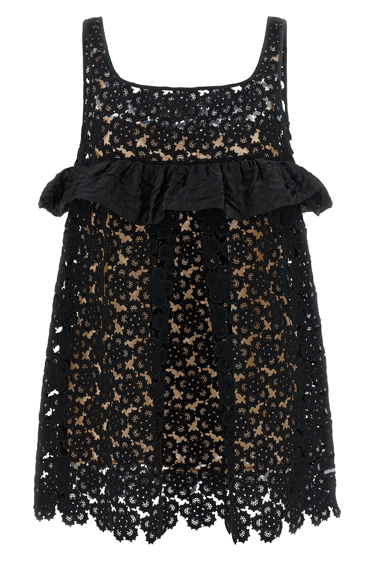 floral macramé mini dress