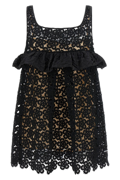 floral macramé mini dress