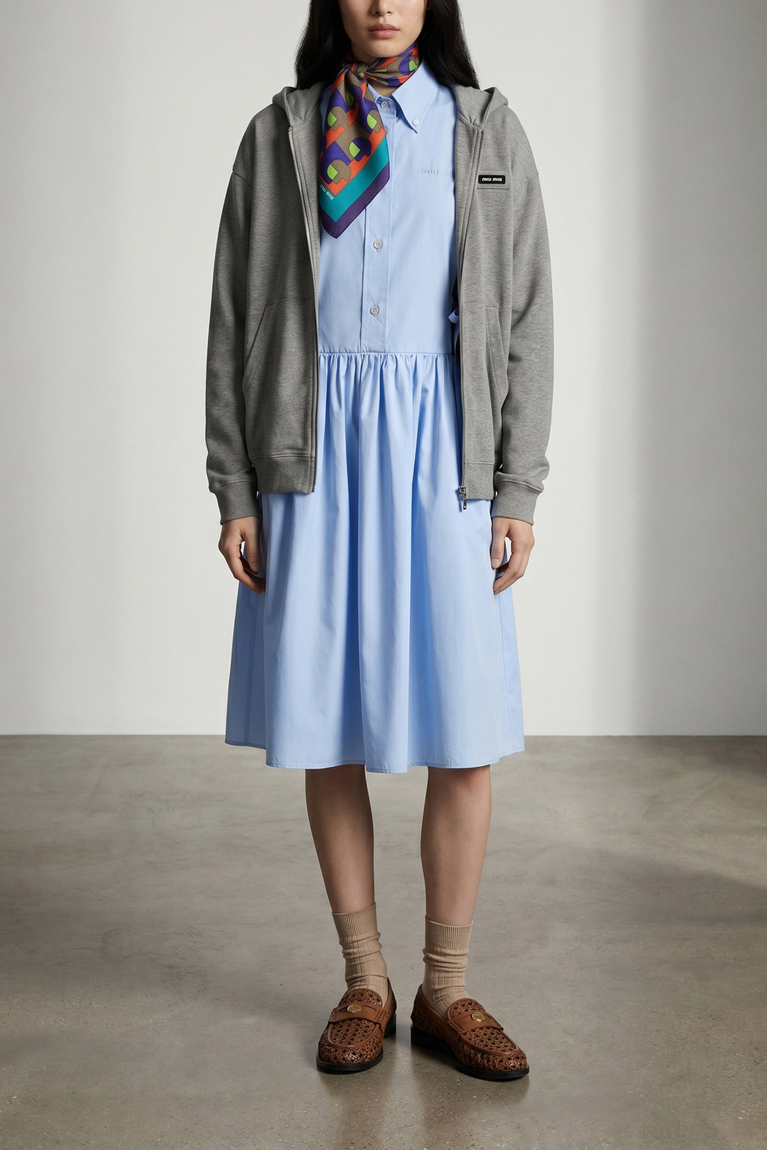 MIU MIU 38 midi dress in cotton poplin
