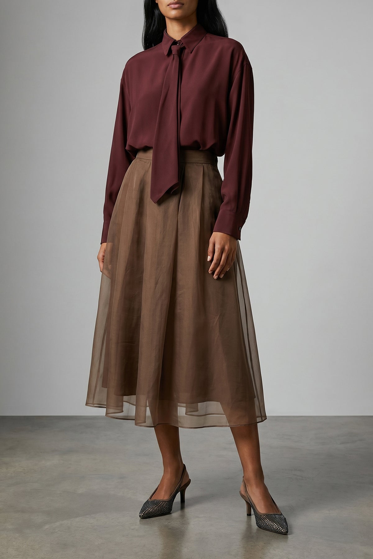 circle midi skirt in semi-transparent crispy silk