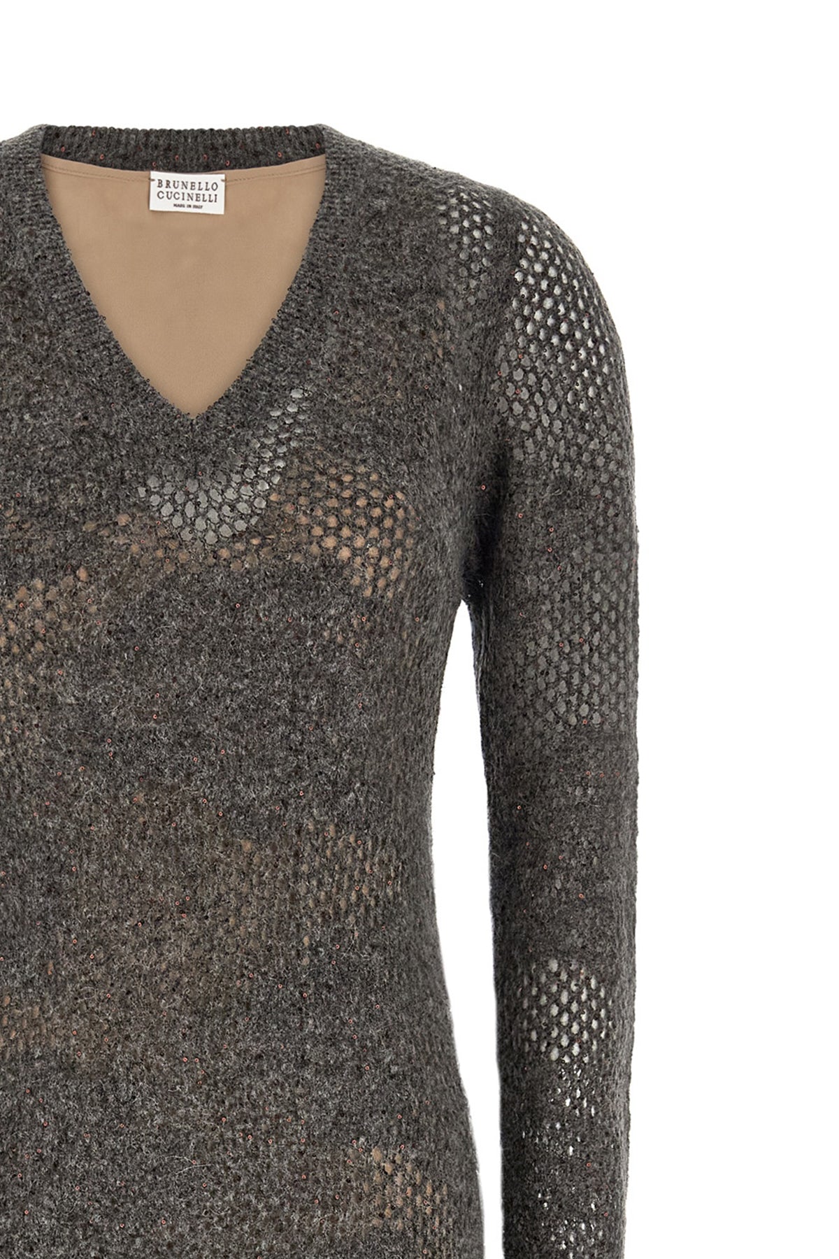 the brunello cucinelli flower lace long dress stands out for its complex mesh