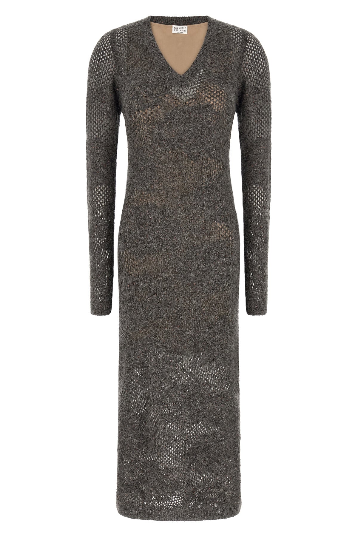 the brunello cucinelli flower lace long dress stands out for its complex mesh