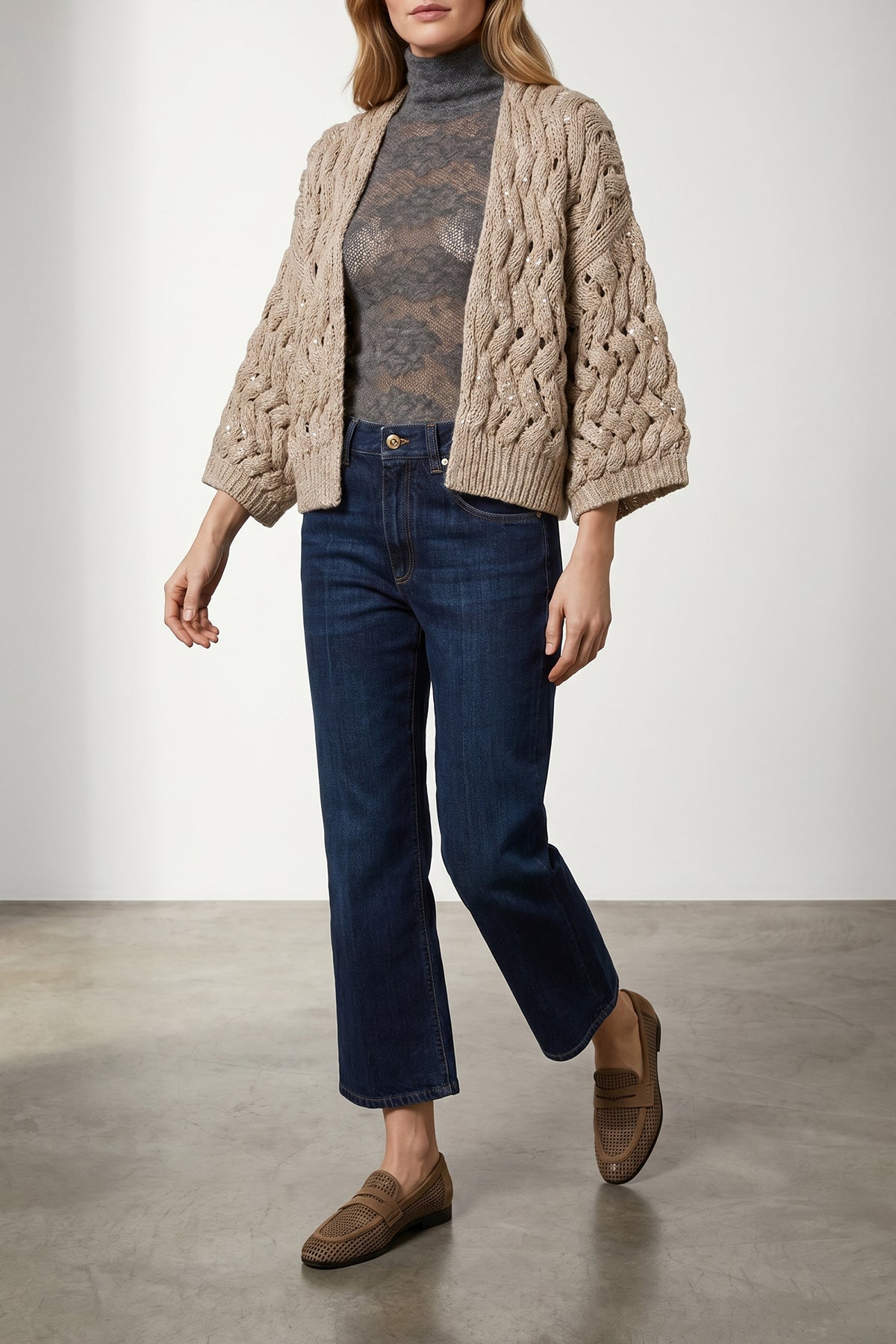 openwork sweater in silk