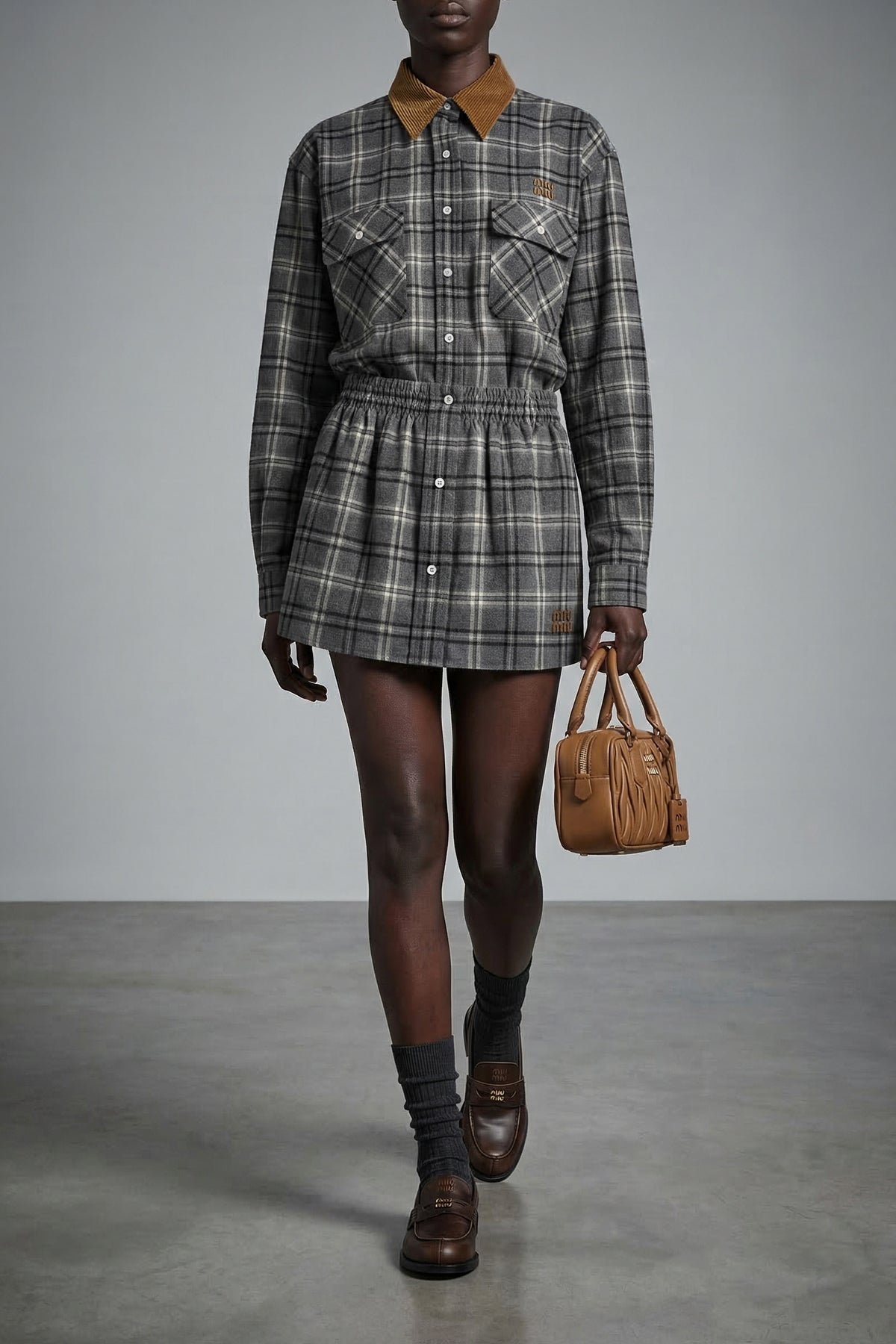 check print cotton flannel mini skirt