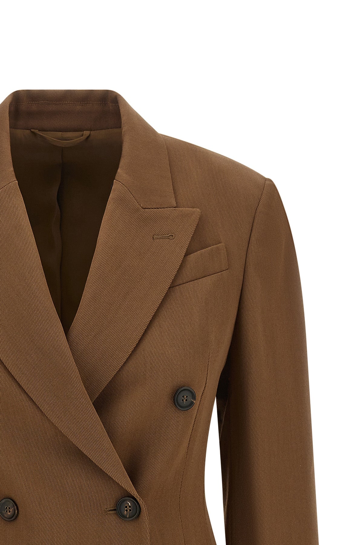 the brunello cucinelli double-breasted blazer in virgin wool tricotine and fluid