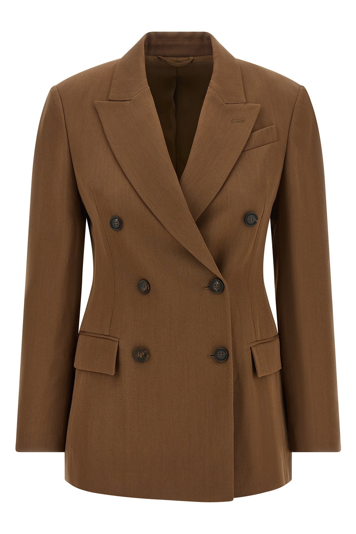 the brunello cucinelli double-breasted blazer in virgin wool tricotine and fluid