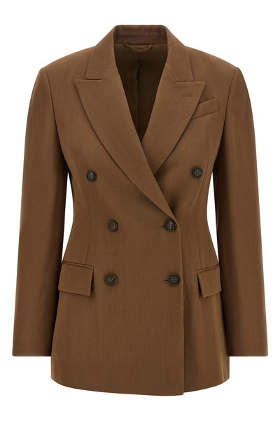 the brunello cucinelli double-breasted blazer in virgin wool tricotine and fluid