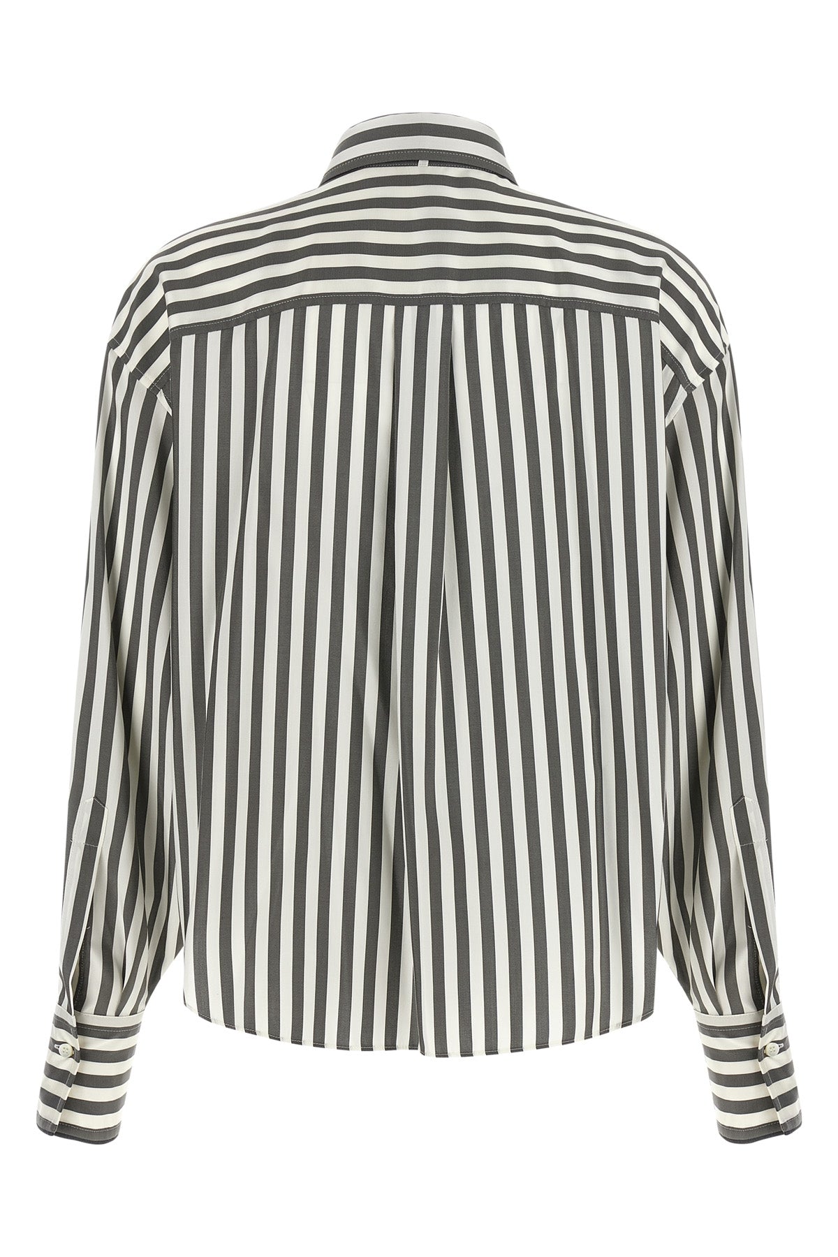the brunello cucinelli silk poplin shirt stands out for a two-tone striped sarto