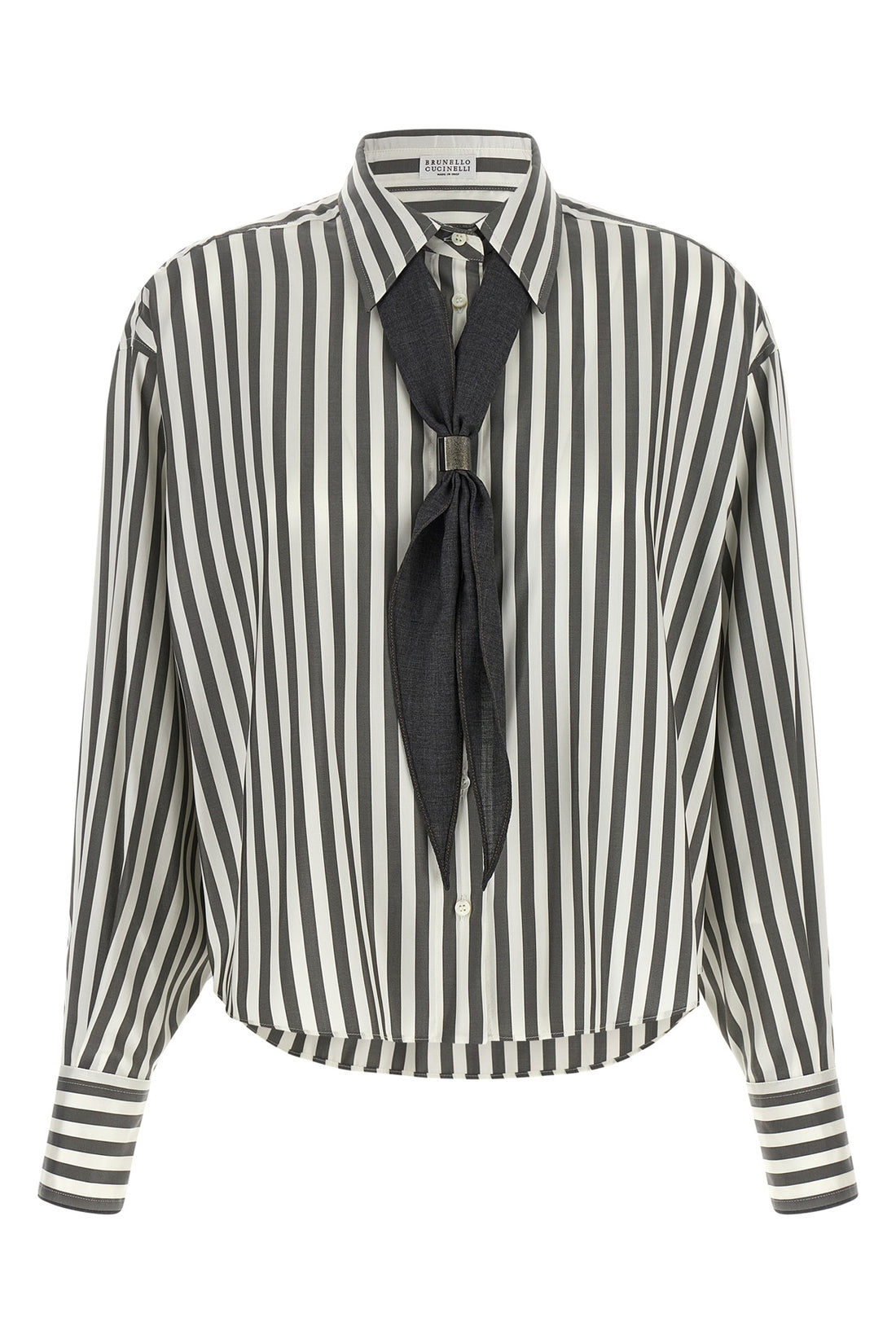 BRUNELLO CUCINELLI L the brunello cucinelli silk poplin shirt stands out for a two-tone striped sarto