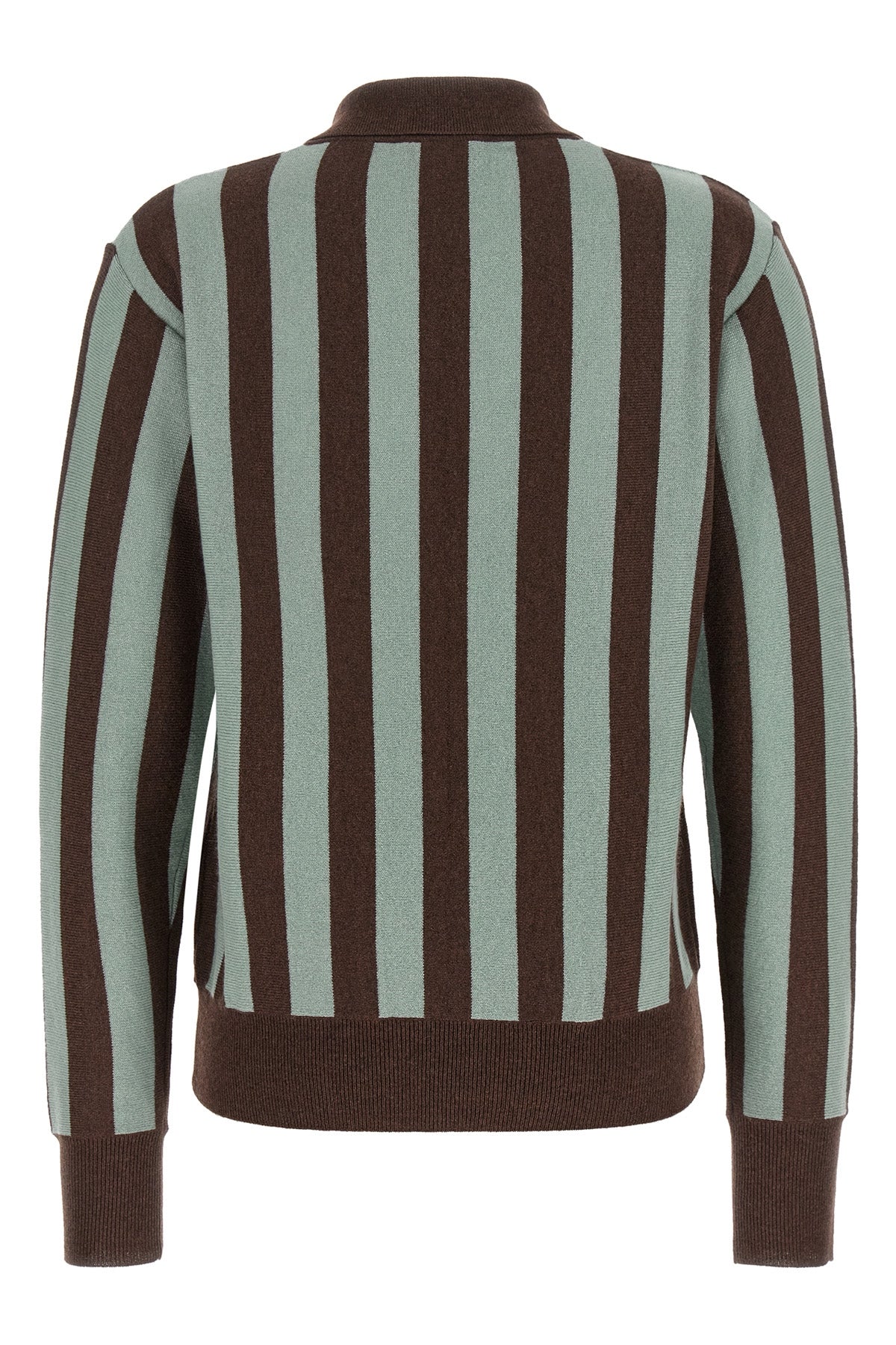 the alberto biani pure cashmere polo shirt stands out for its maxi vertical stri