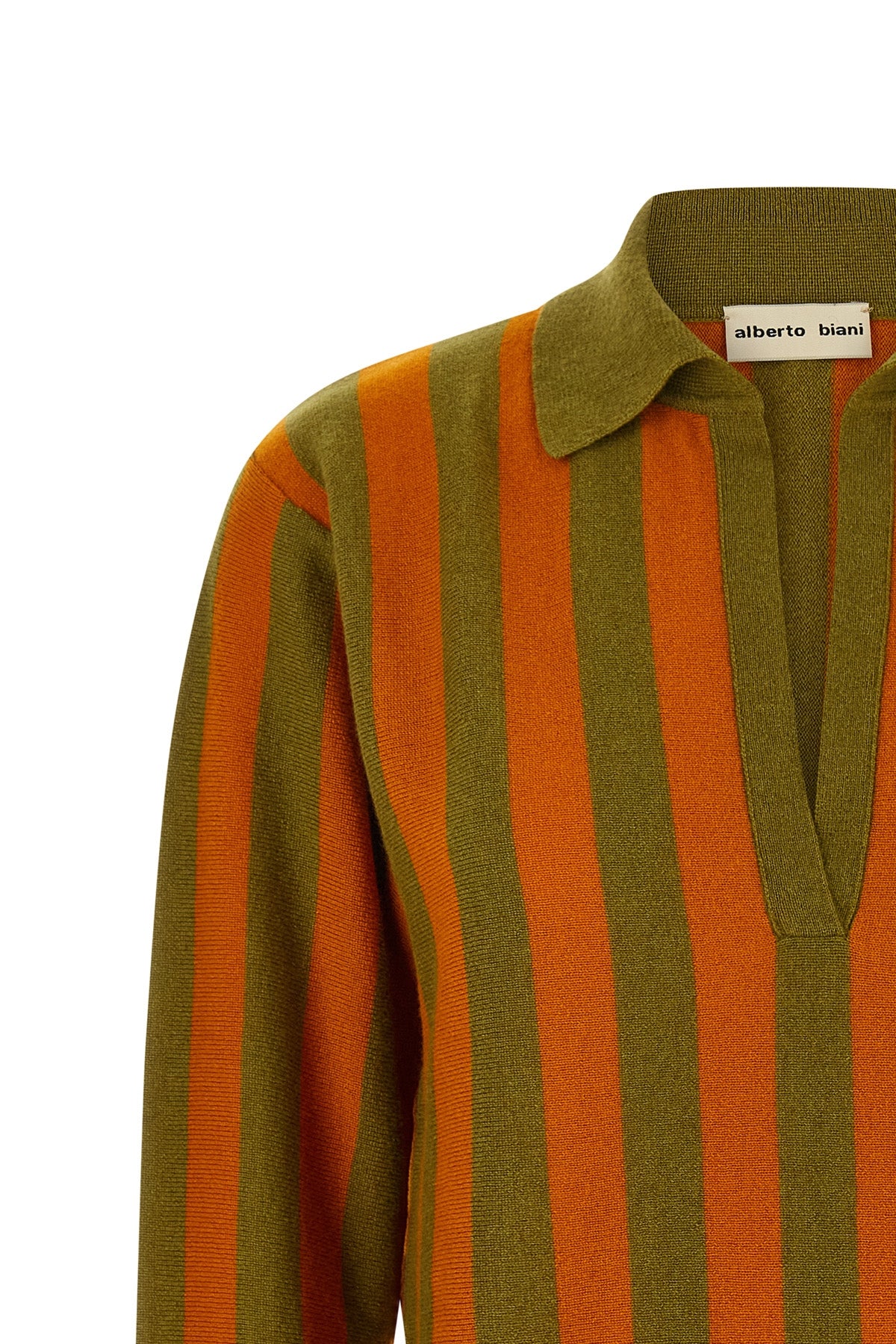 the alberto biani striped cashmere polo shirt redefines luxury knitwear through