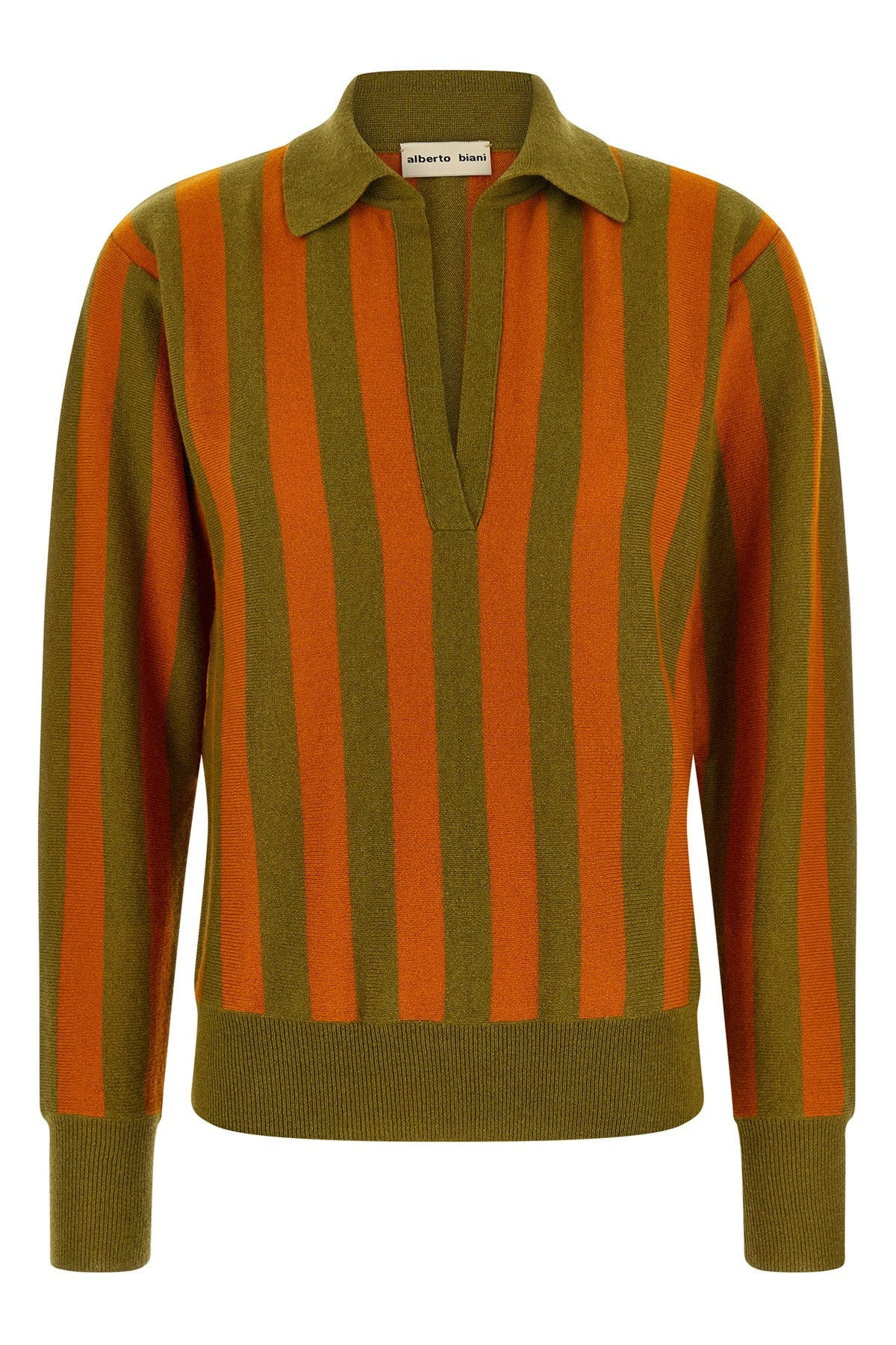 the alberto biani striped cashmere polo shirt redefines luxury knitwear through