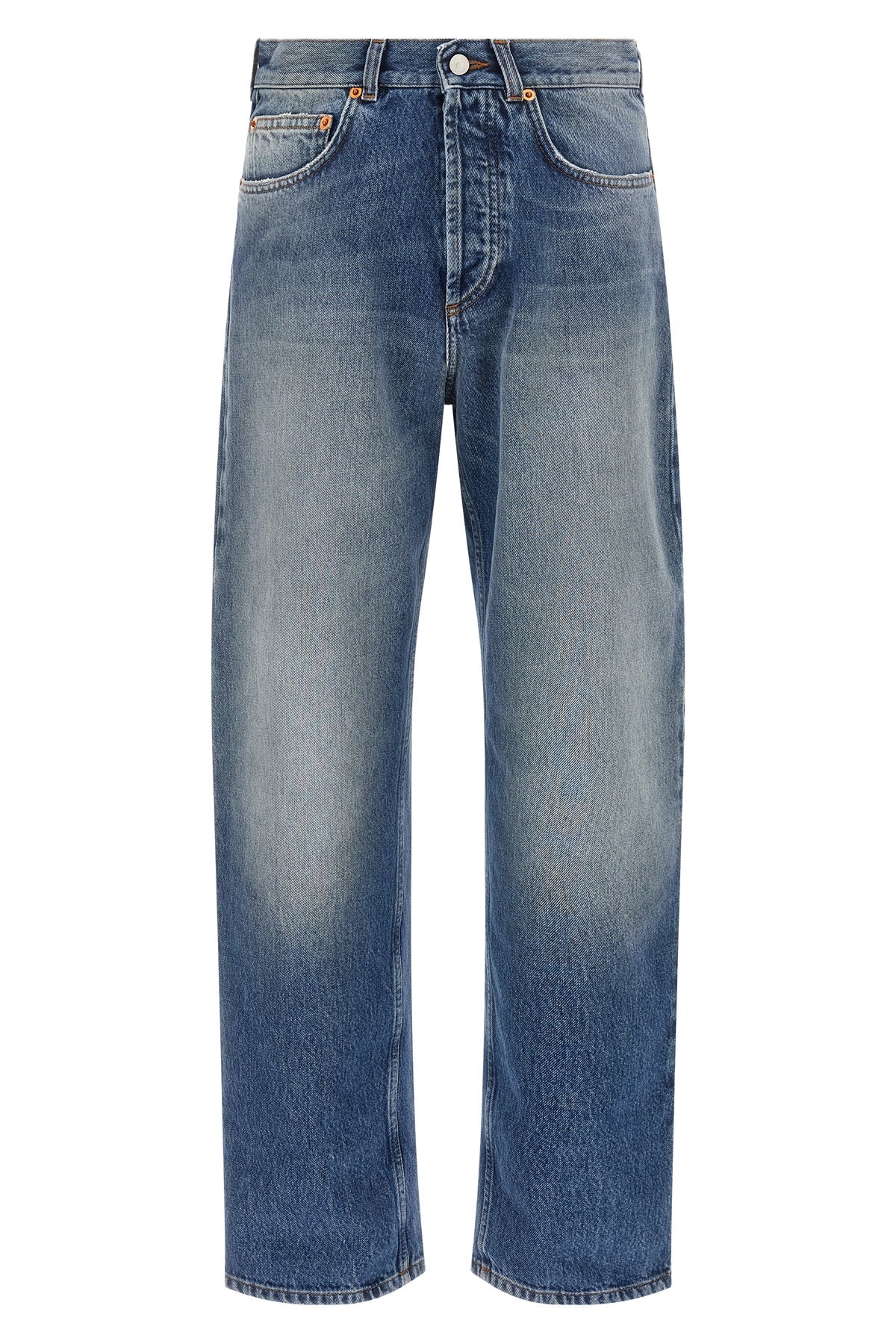 flattone used-effect stonewashed cotton denim jeans