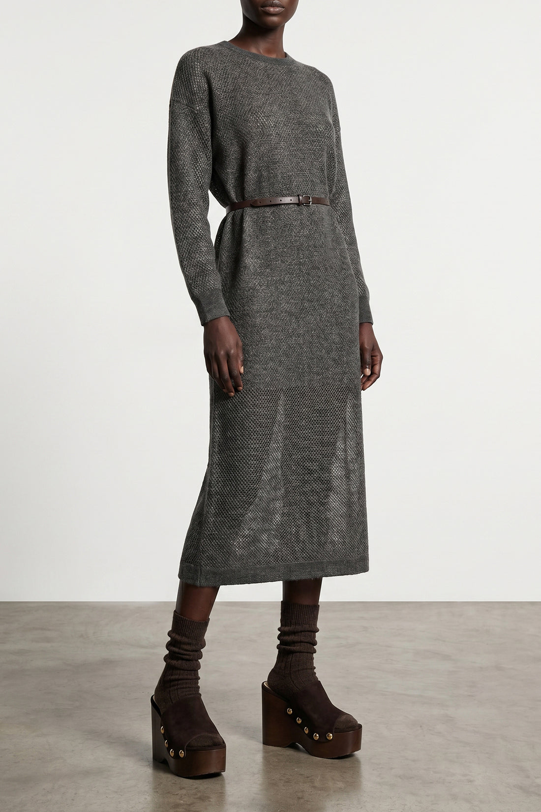 BRUNELLO CUCINELLI S sparkling mohair and wool blend mesh knit midi dress woven